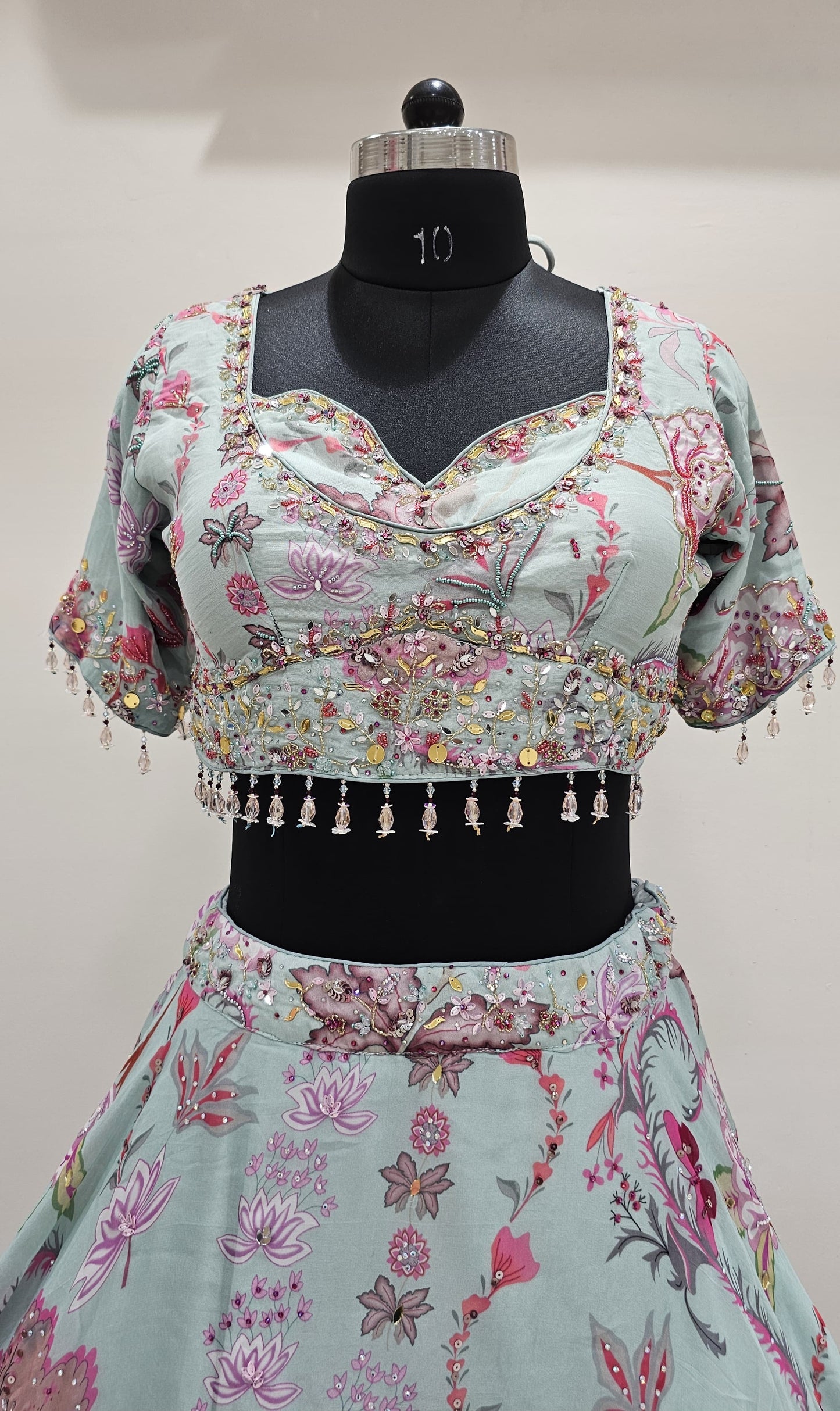 Sky Blue Crop Top Lehenga