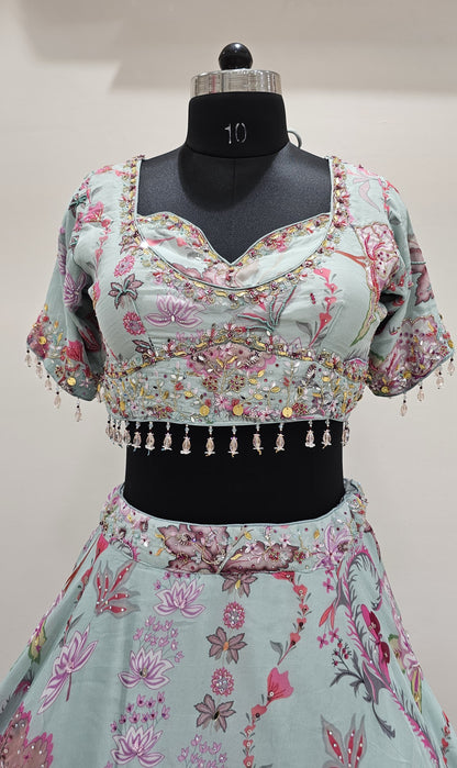 Sky Blue Crop Top Lehenga