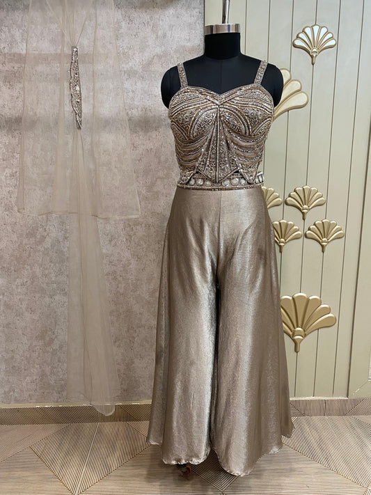 Golden Long Sharara Suit Dress Material