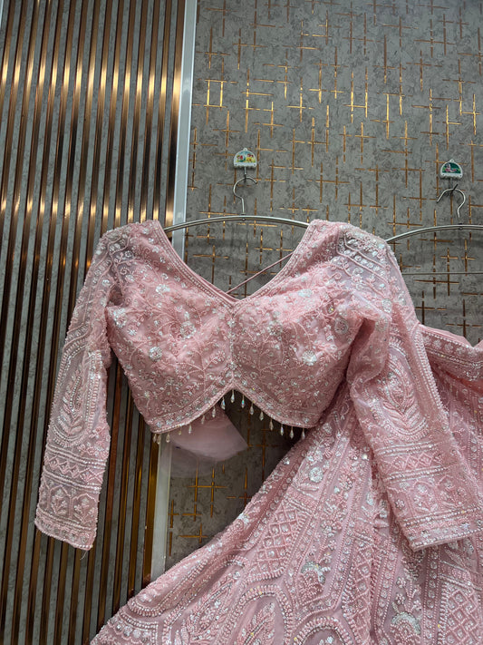 Pink crop top Lehenga