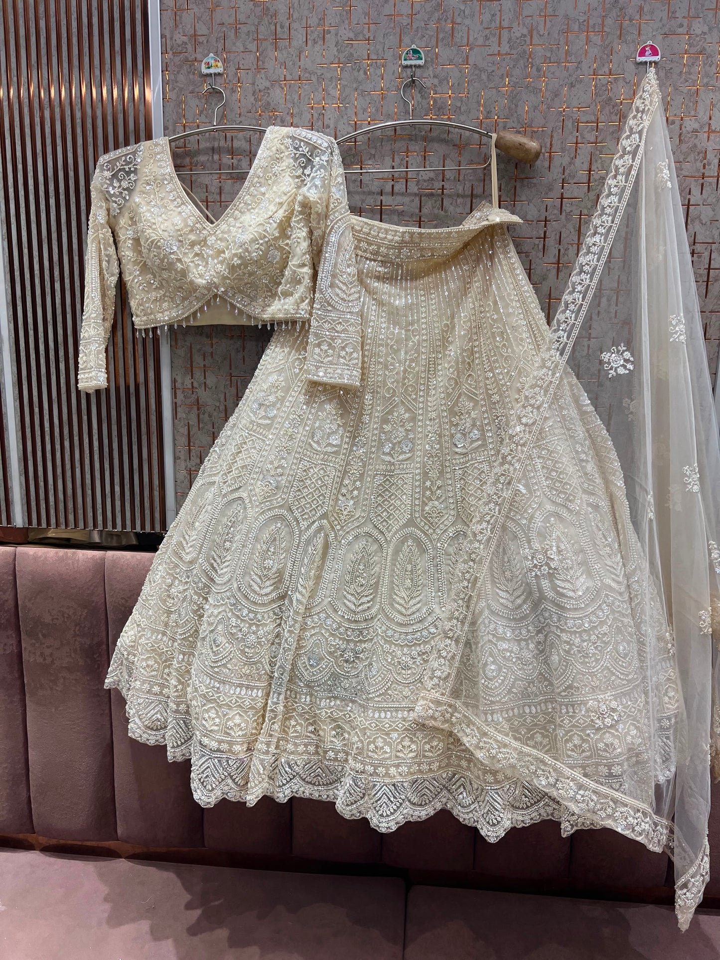 Beige golden Crop Top Lehenga