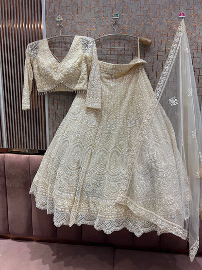 Beige golden Crop Top Lehenga