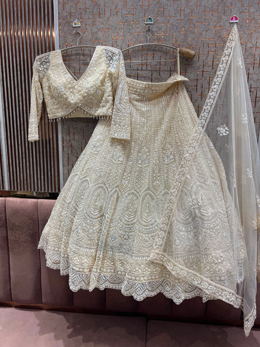 Beige golden Crop Top Lehenga