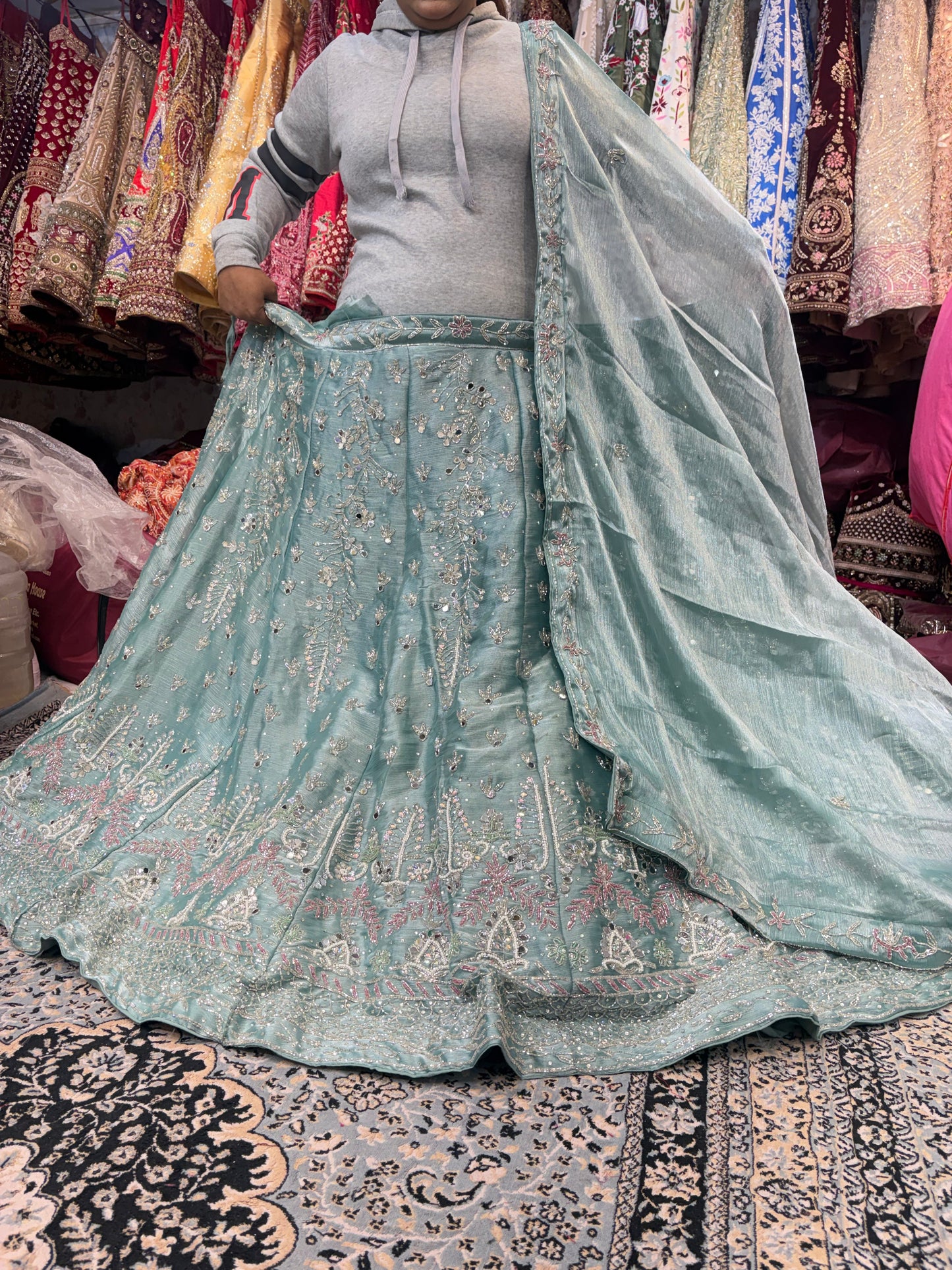 Glamorous Blue Mirror work Lehenga