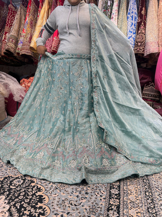 Glamorous Blue Mirror work Lehenga