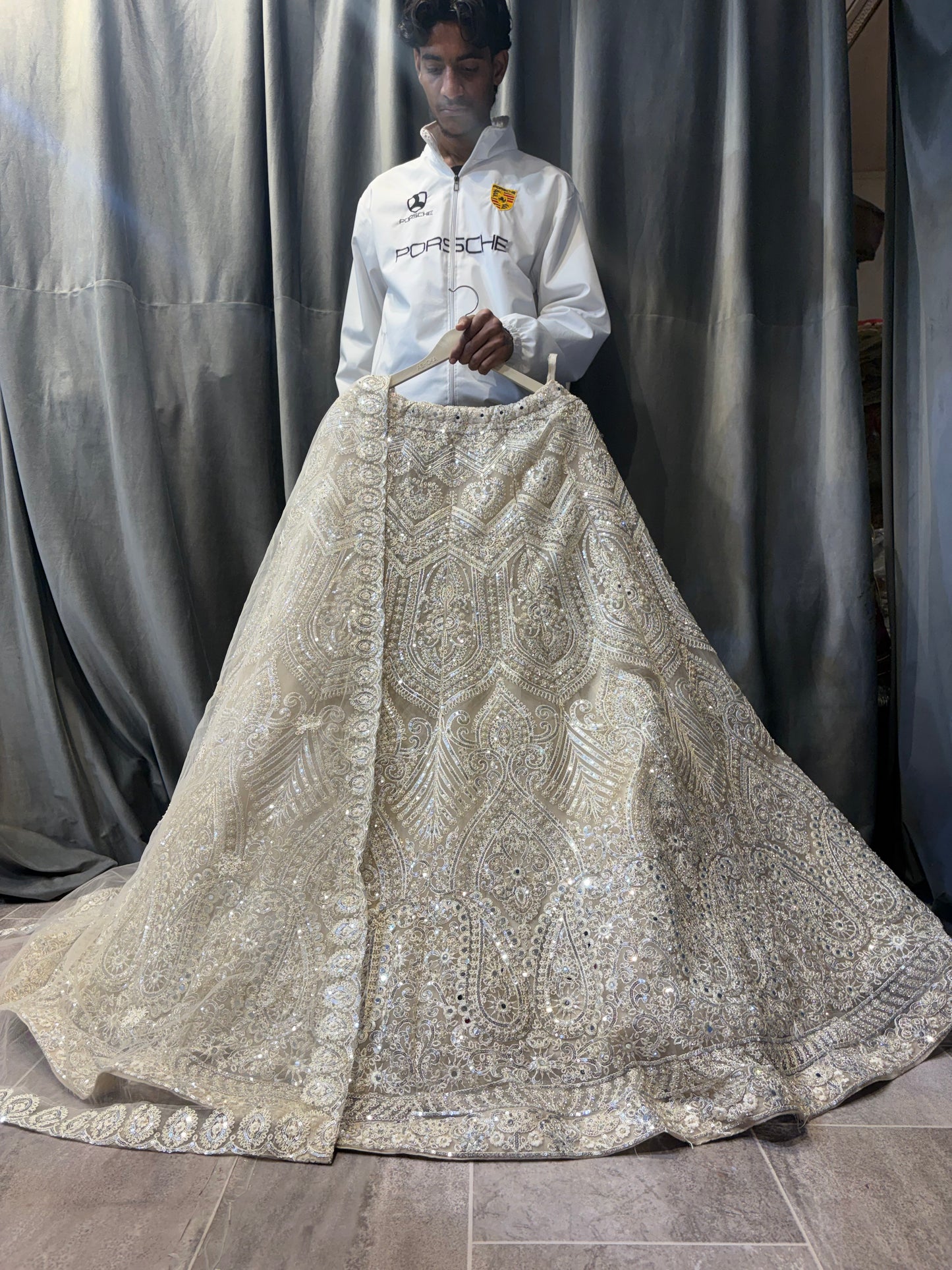 Good looking Cream Beige golden Crop Top  Lehenga