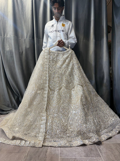 Good looking Cream Beige golden Crop Top  Lehenga