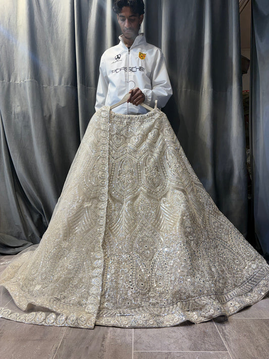 Good looking Cream Beige golden Crop Top  Lehenga