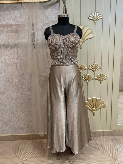 Golden Long Sharara Suit Dress Material