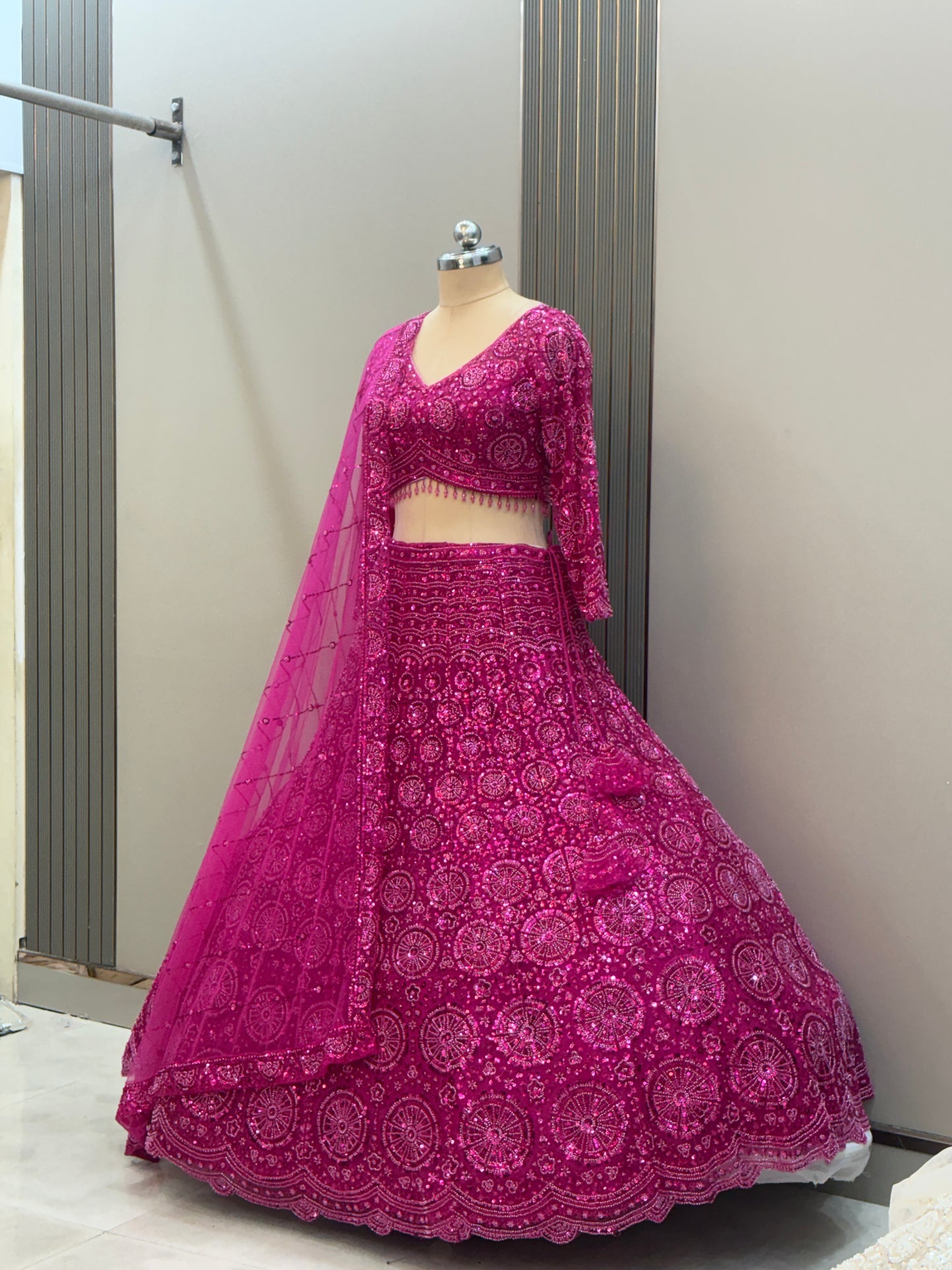 Gorgeous Cherry red on red Monotone Crop top Lehenga
