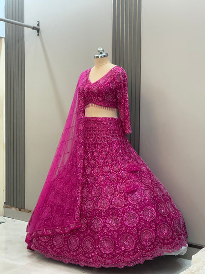 Gorgeous Cherry red on red Monotone Crop top Lehenga