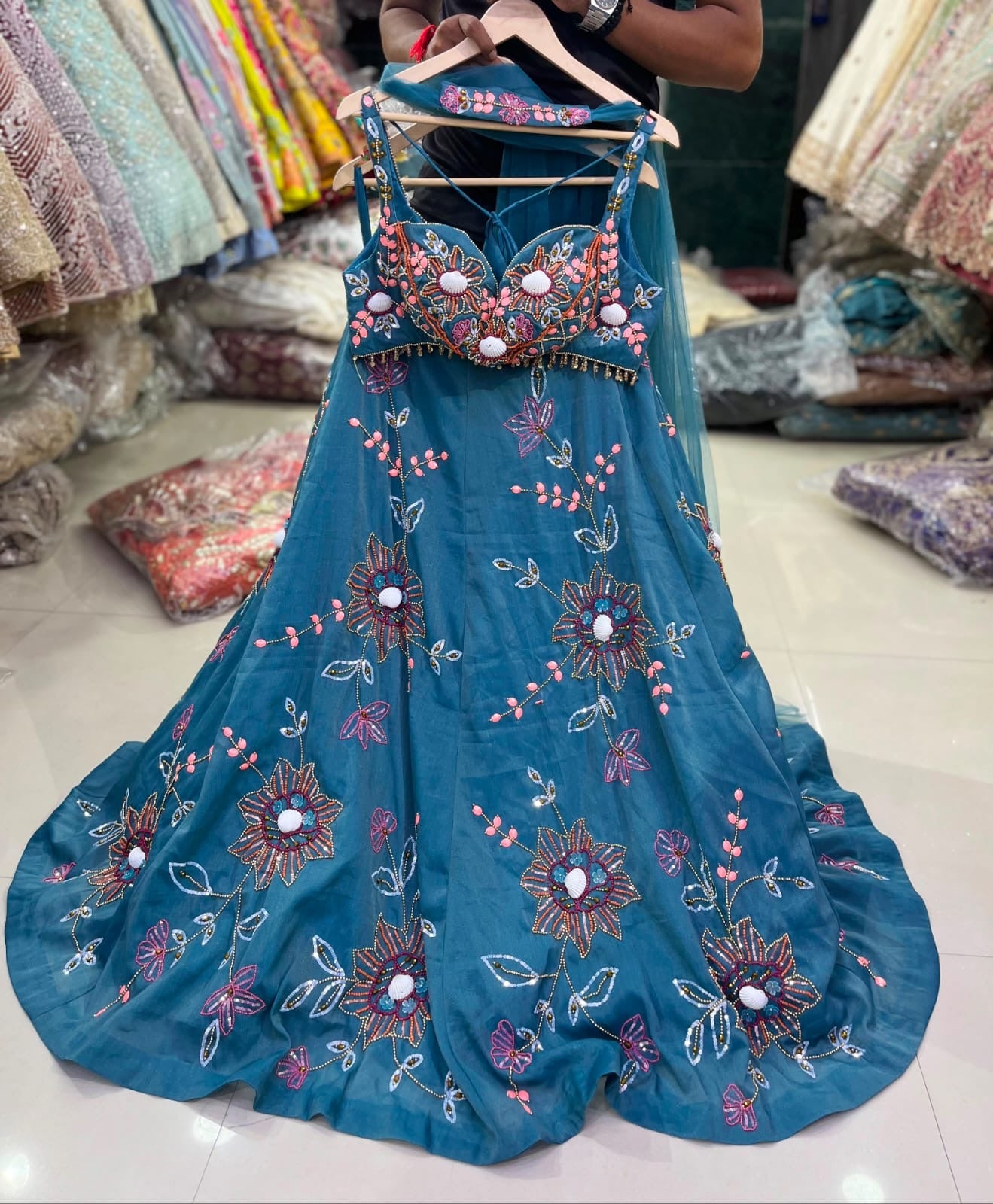 Blue Crop top Lehenga