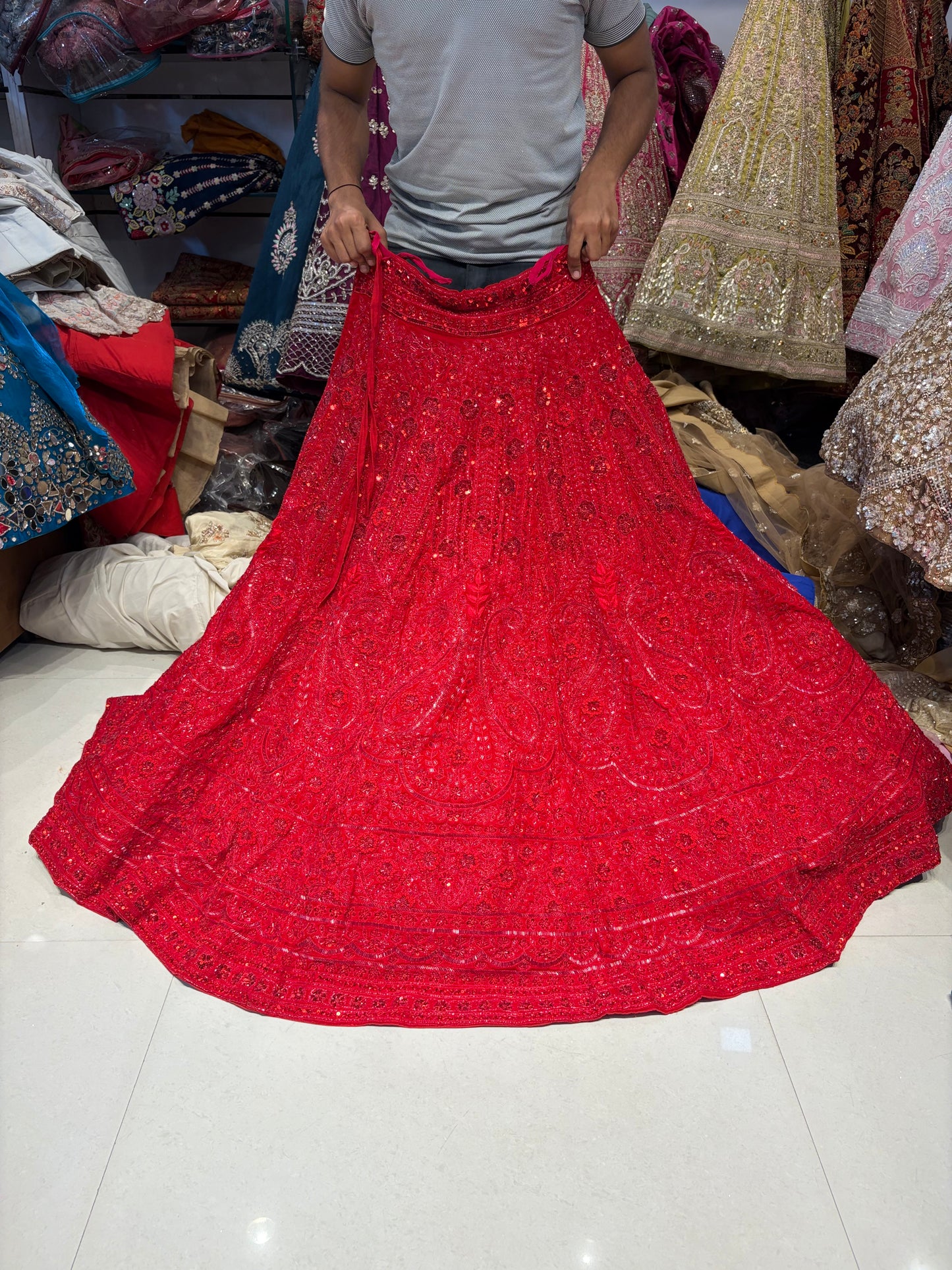 Red On Red Heavy Monotone Lehenga