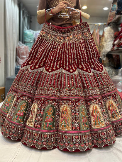 Figure Ball Pattern maroon doli barat lehenga