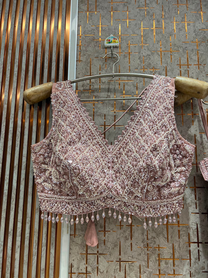 Lavender Fish Cut Crop Top Lehenga