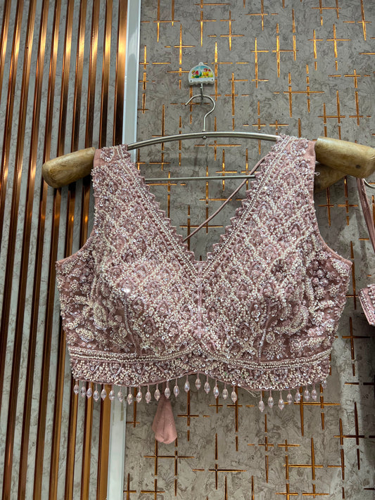 Pink Fish Cut Crop Top Lehenga