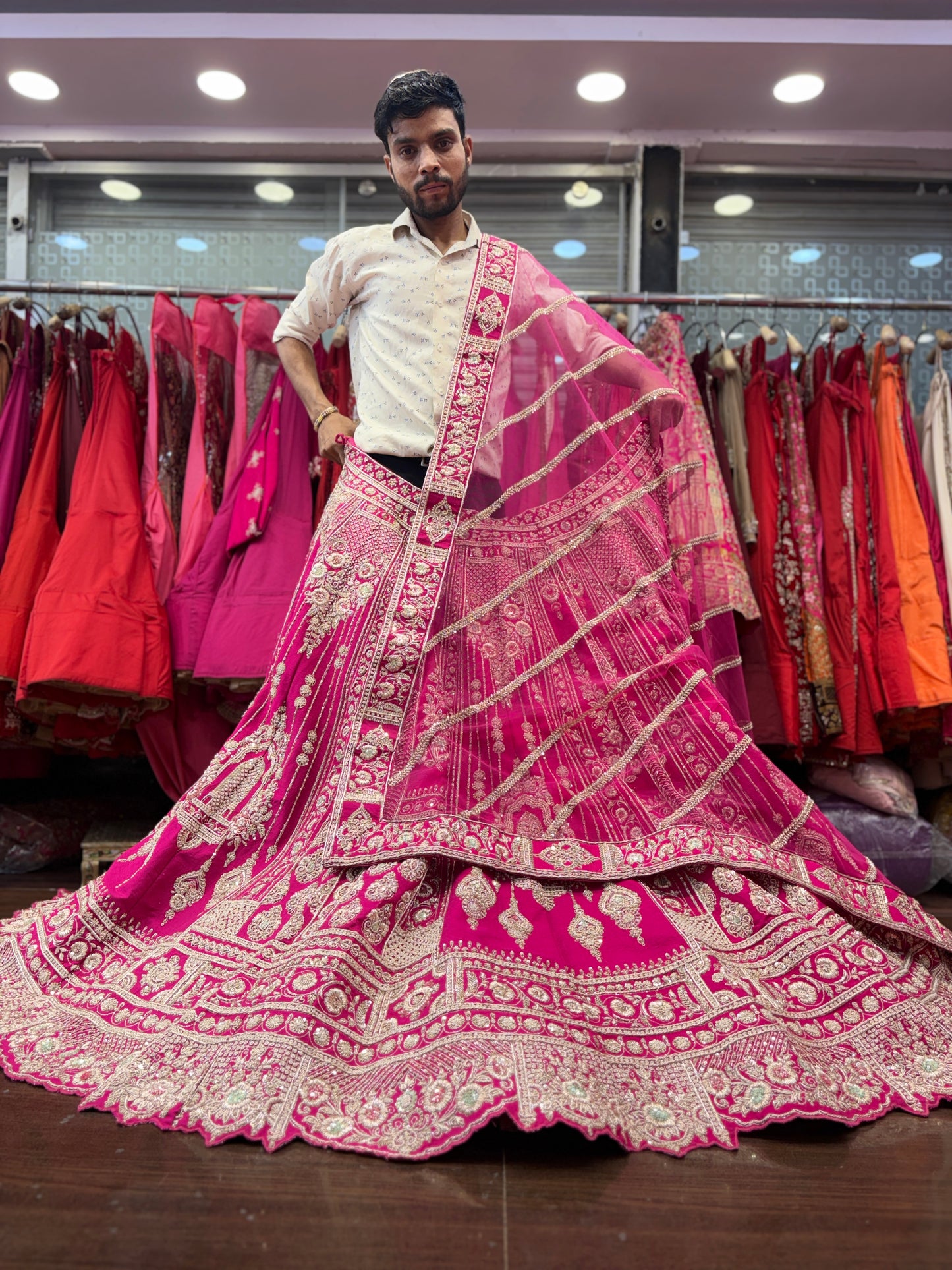 Lavishing Rani pink zardozi dabka handwork handmade bridal Lehenga