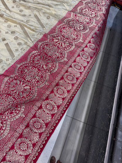 Astonishing silk banarasi kanjivaram white maroon saree