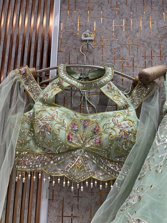 Pista Green Pdp Crop Top Lehenga