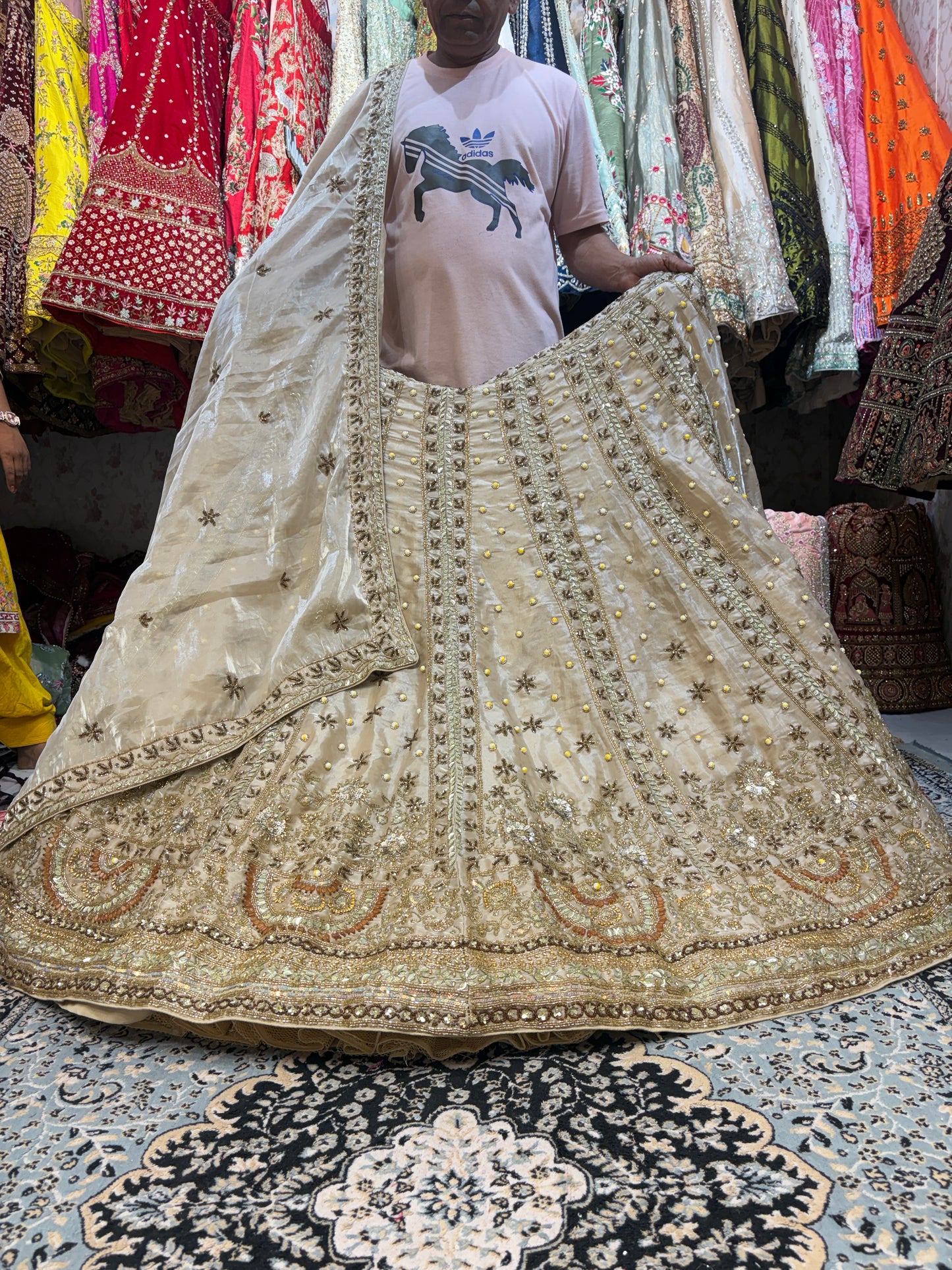 Lovely golden pearl handwork Lehenga