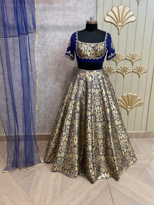 Golden blue crop top lehenga