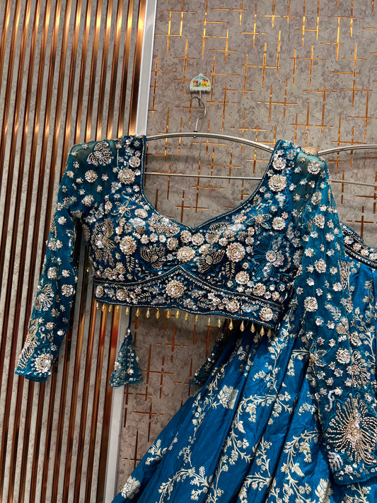Sky Blue Crop Top Lehenga