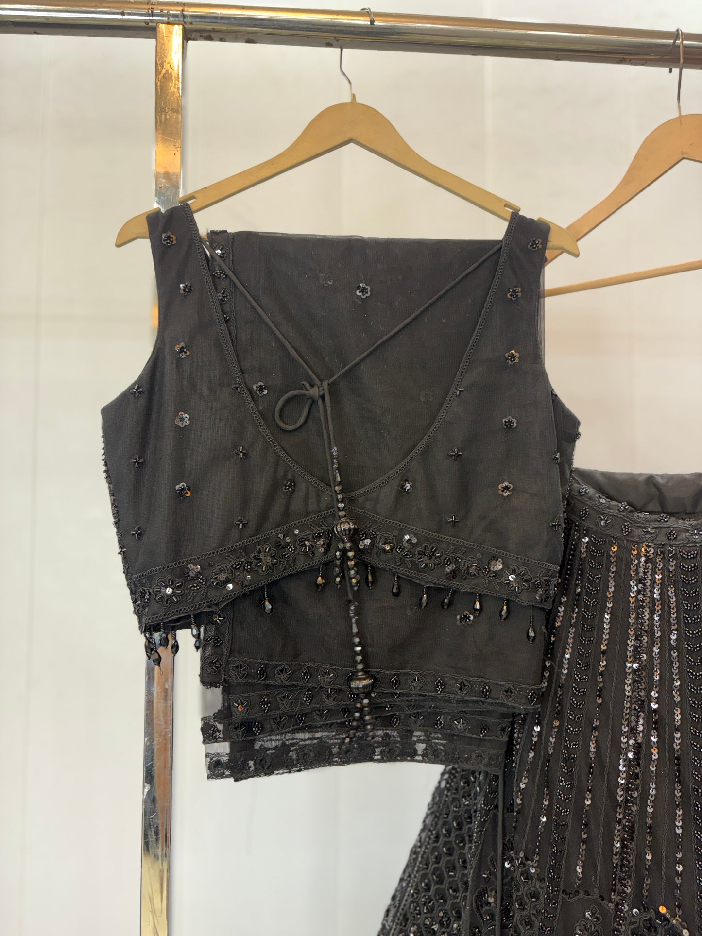 Fantastic black on black Monotone crop top Lehenga