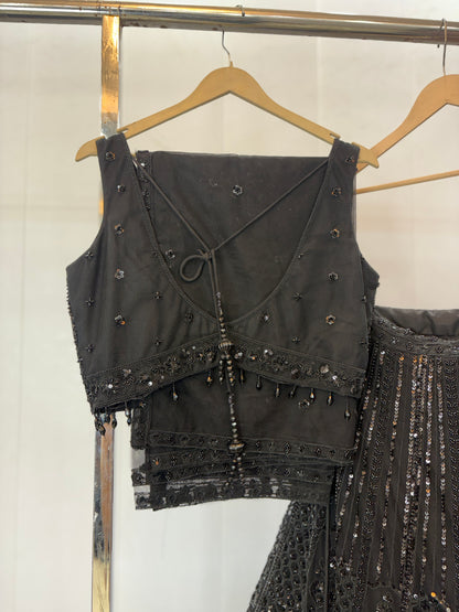 Fantastic black on black Monotone crop top Lehenga