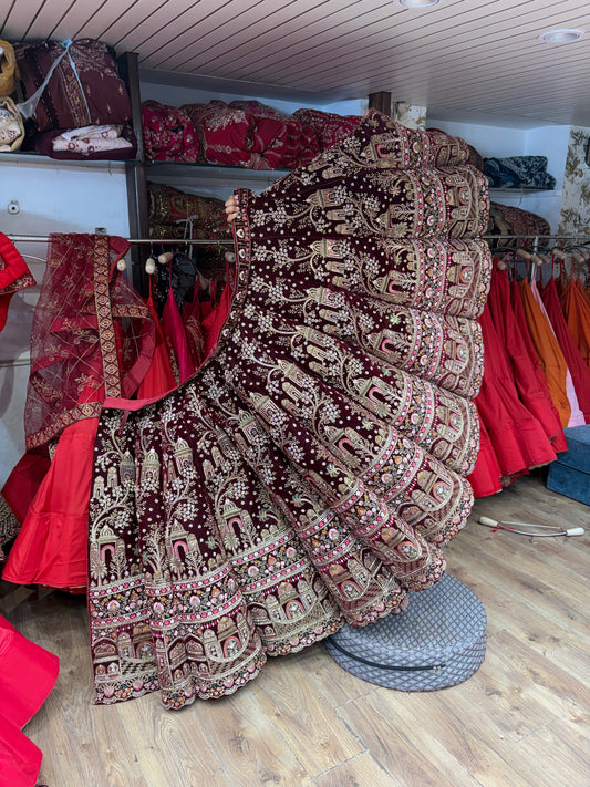Dark Maroon Ball Bridal Lehenga