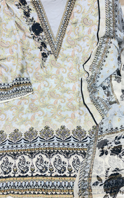 Charming white black Unstitched suit ( free size )