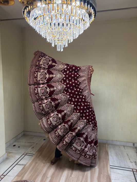 Maroon Doli Barat Ball bridal Lehenga