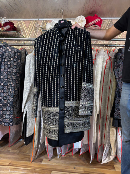 Black Jodhpuri indo western blazer kurta Sherwani