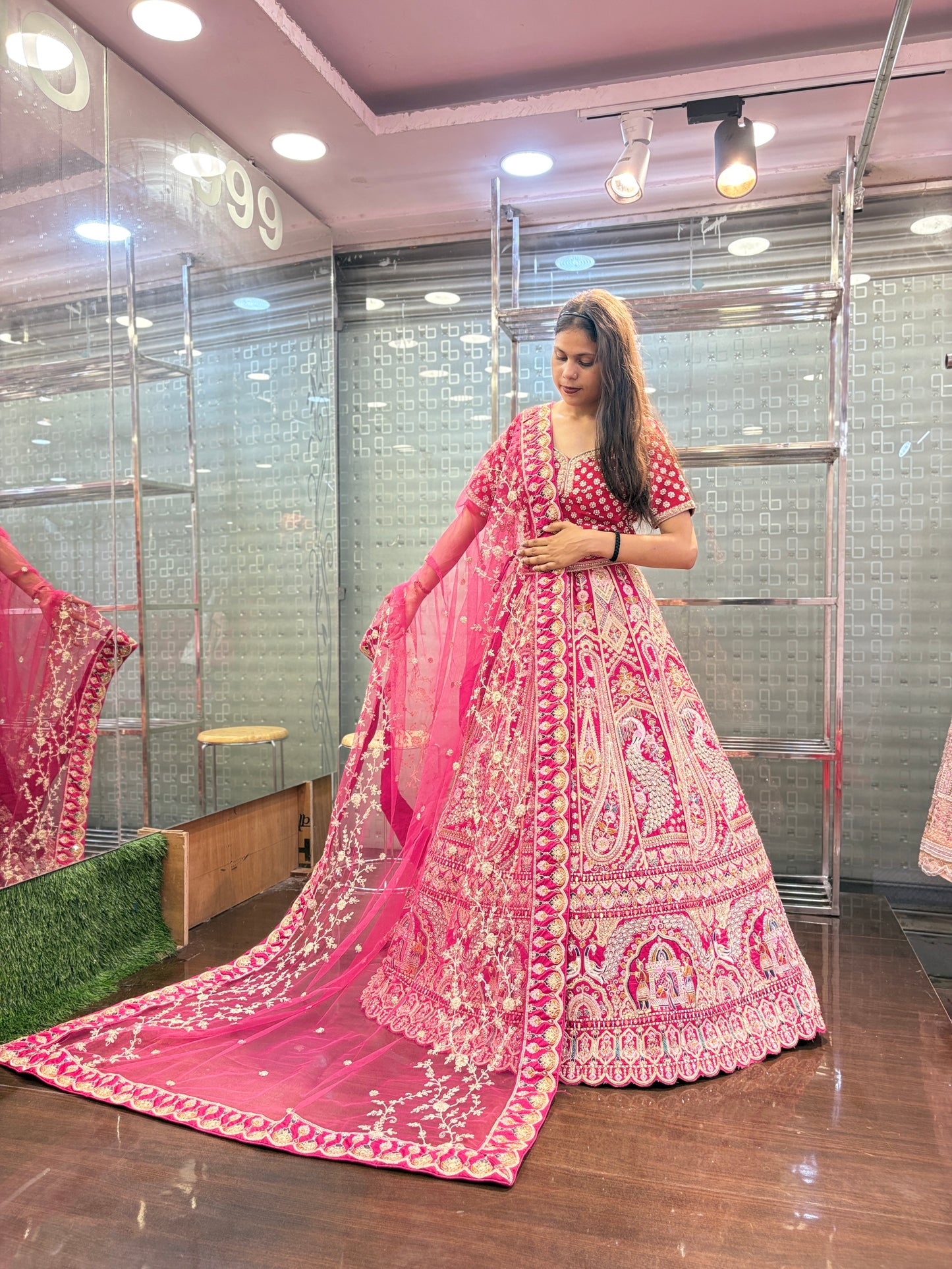Glamorous red rani pink peacock bridal Lehenga