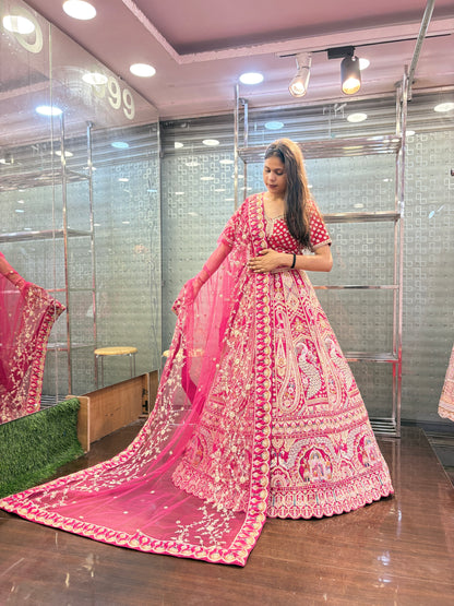 Glamorous red rani pink peacock bridal Lehenga