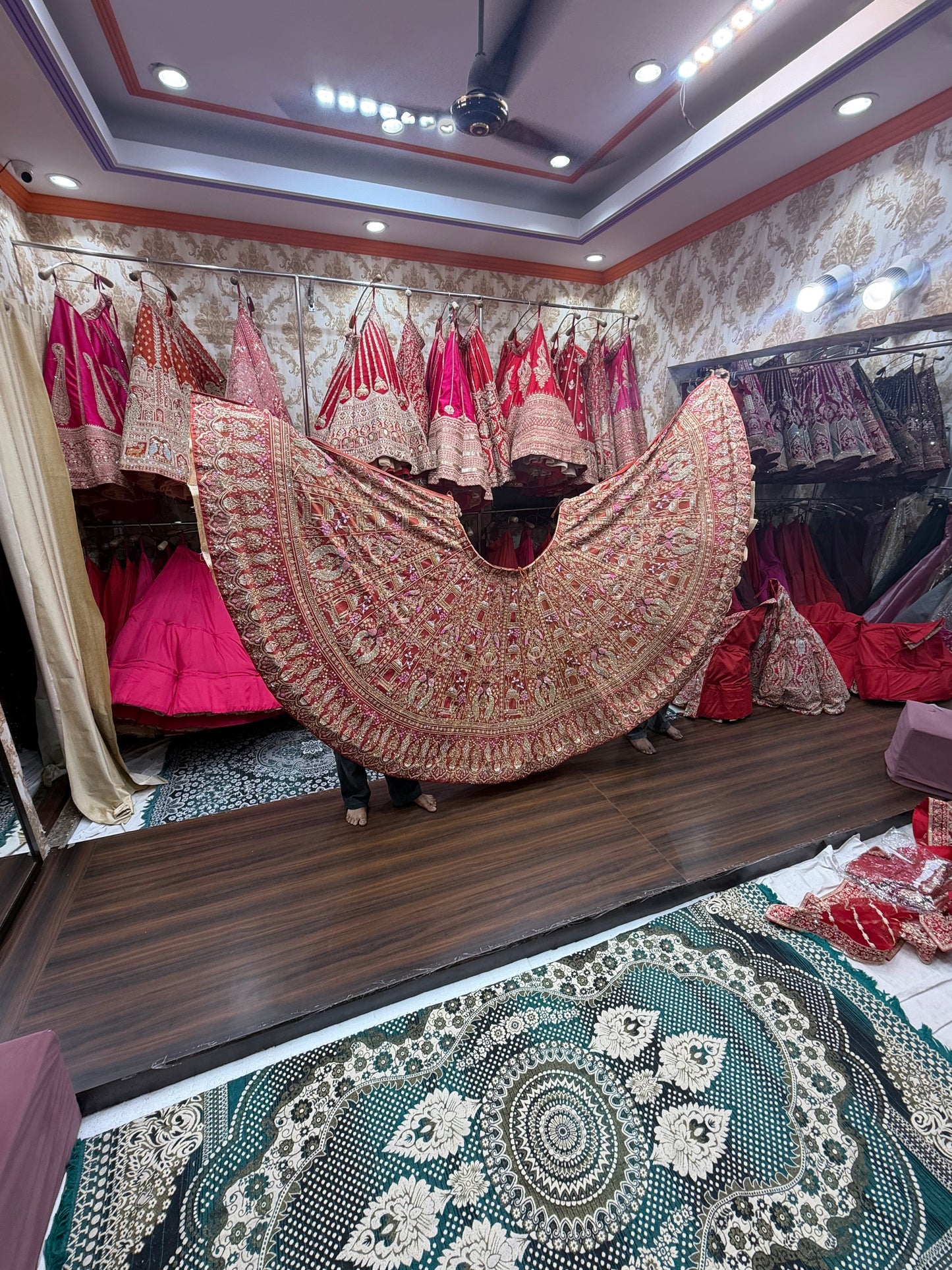 Orange Pink Peacock Bridal Lehenga