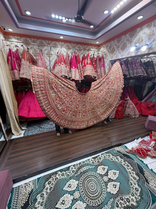 Orange Pink Peacock Bridal Lehenga
