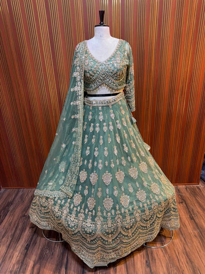 Green orange blue red crop top Lehenga
