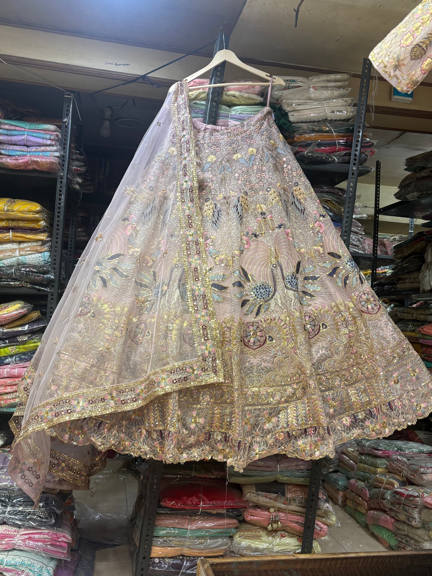 Lavishing pink peacock Crop Top Lehenga