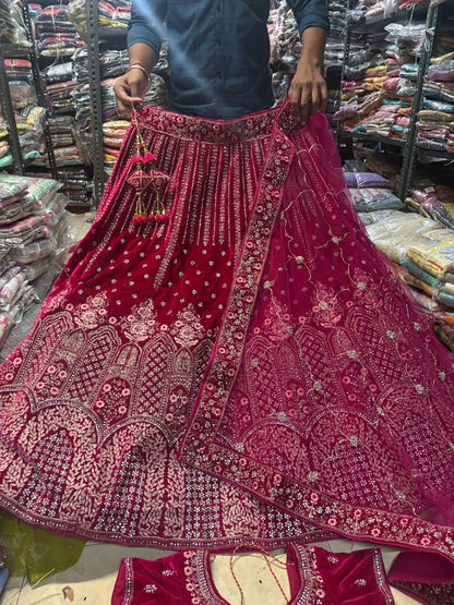 Tremendous red rani pink bridal Lehenga