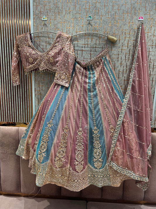 Pink Multikali Crop Top Lehenga