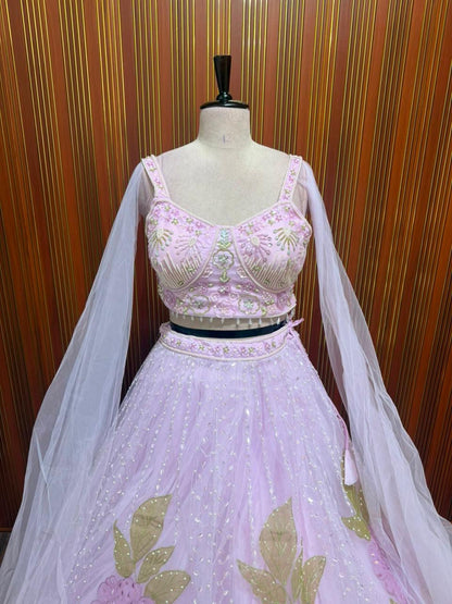 Blue pink crop top Lehenga