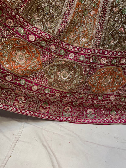 Dark pink handwork bridal Lehenga