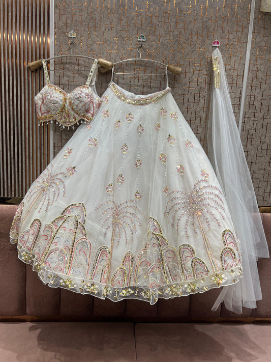 White Pdp Crop Top Lehenga