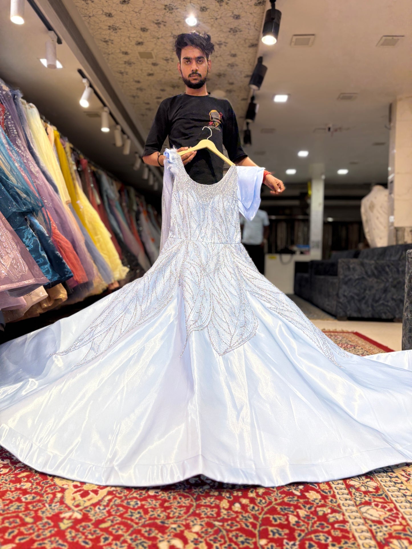 Lavishing sky blue babie gown huge flair