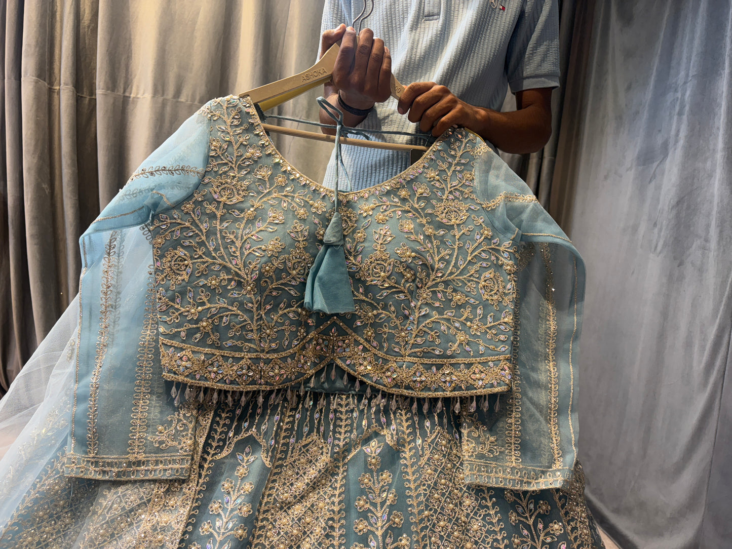 Astonishing Sky blue Crop Top Lehenga