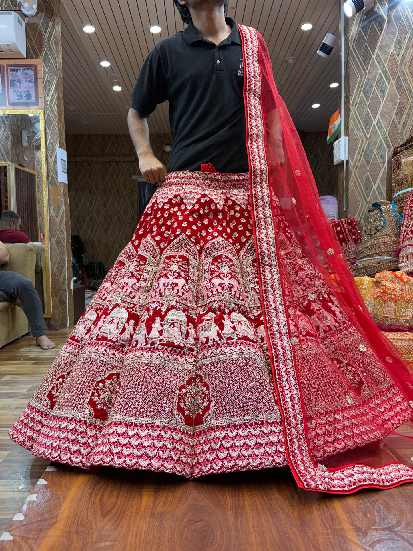 Doli Barat figure pattern red Ball Bridal Lehenga