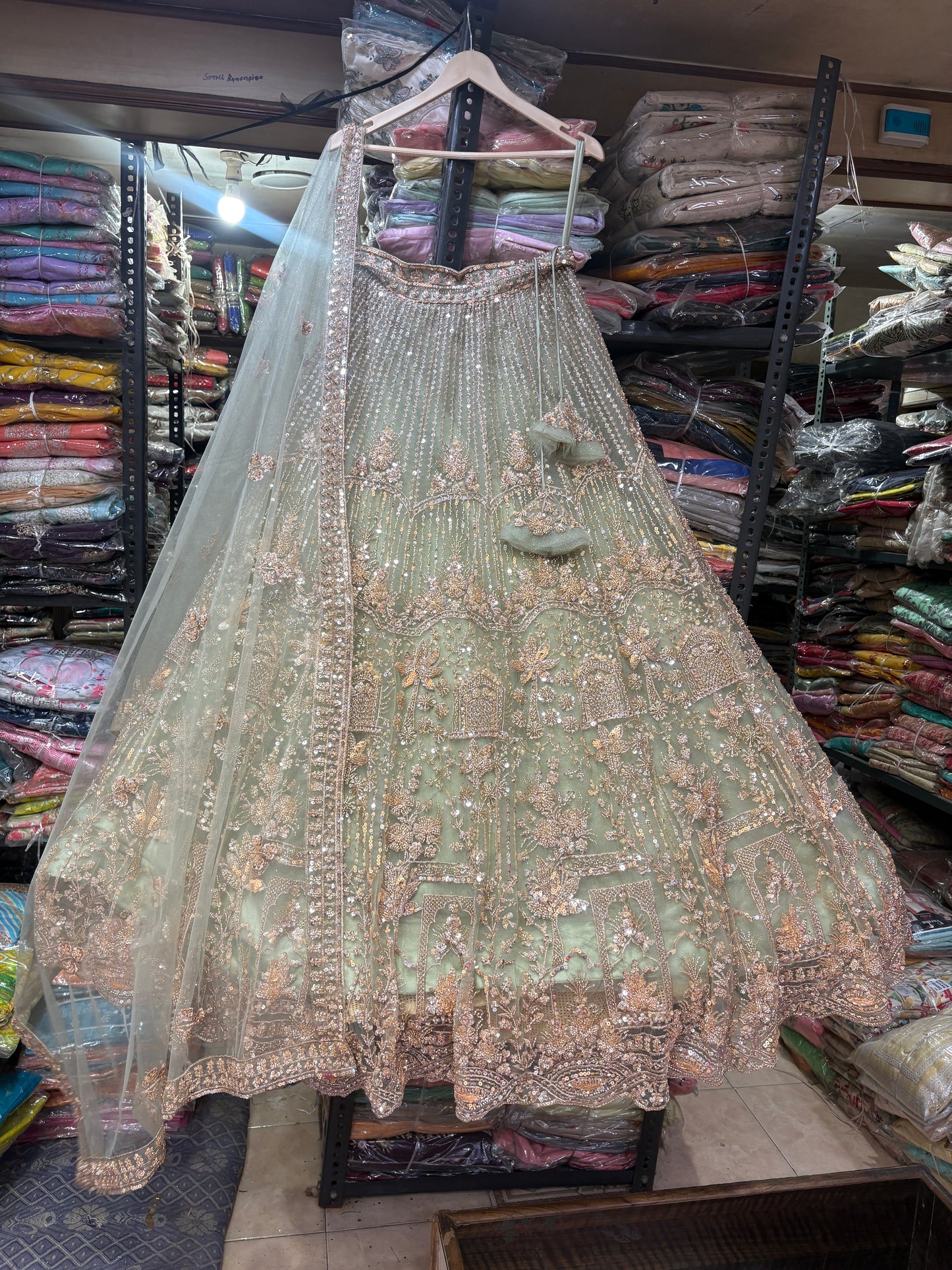 16 kali Engaging pista green crop top Lehenga