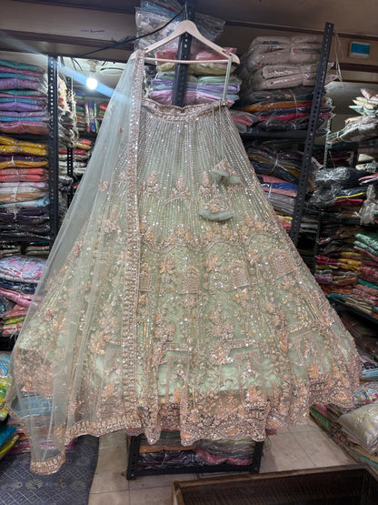 16 kali Engaging pista green crop top Lehenga