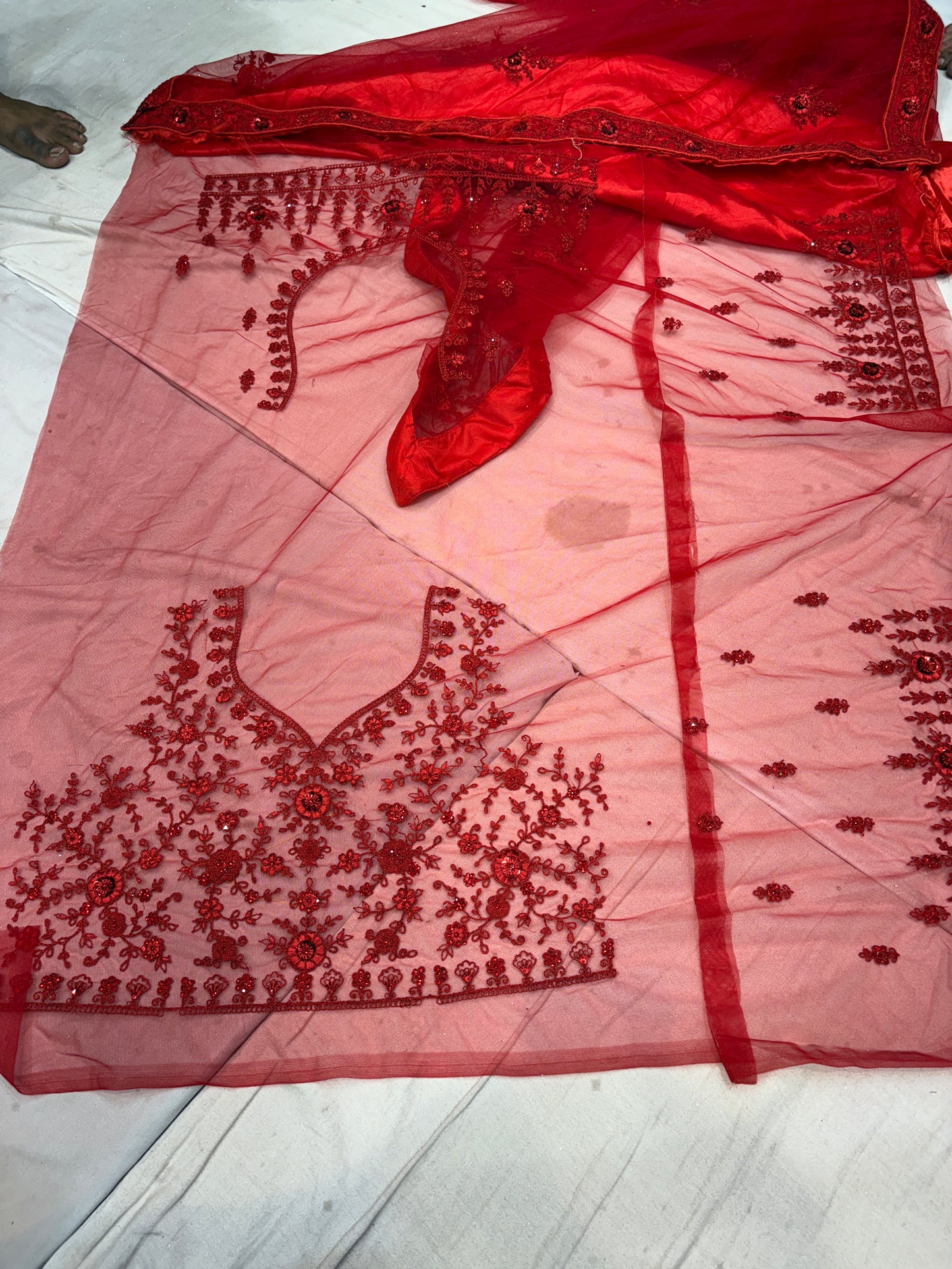 Engaging maroon summer cotton unstitched suit ( free size )