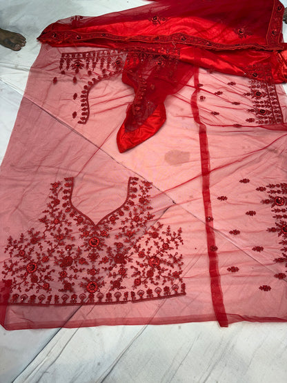 Engaging maroon summer cotton unstitched suit ( free size )